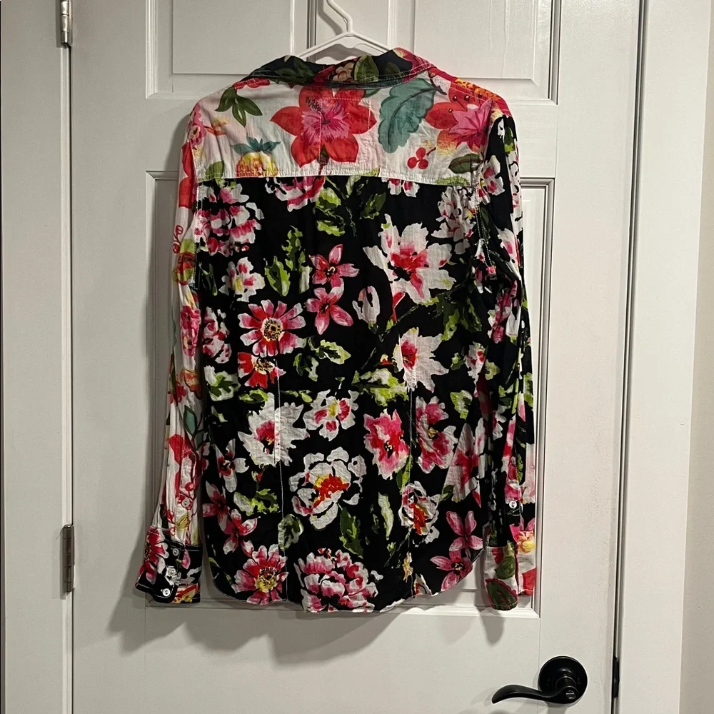 Cino 100% Cotton Roll Sleeve Floral Button Down Size XL - Picture 3 of 7